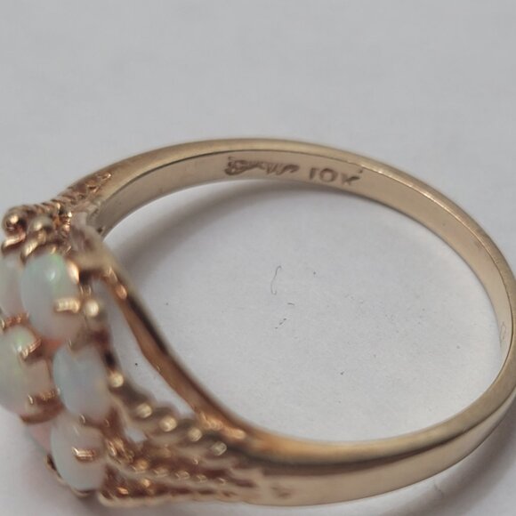 Opal Flower Cluster Vintage Ring 10k Yellow Gold 1980s October Birthstone - Picture 14 of 15